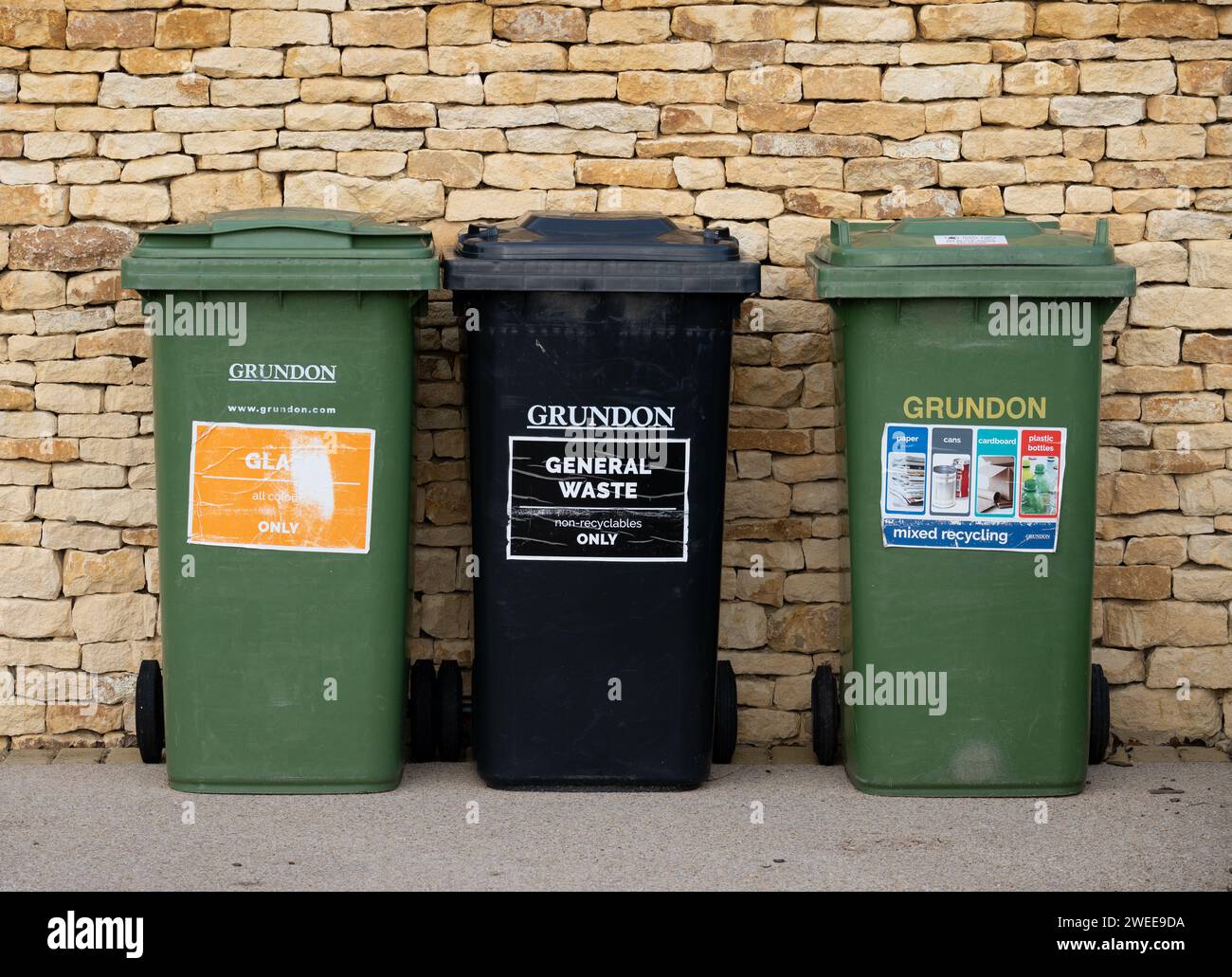 Grundon waste and recycling bins, Gloucestershire, England, UK Stock Photo Alamy