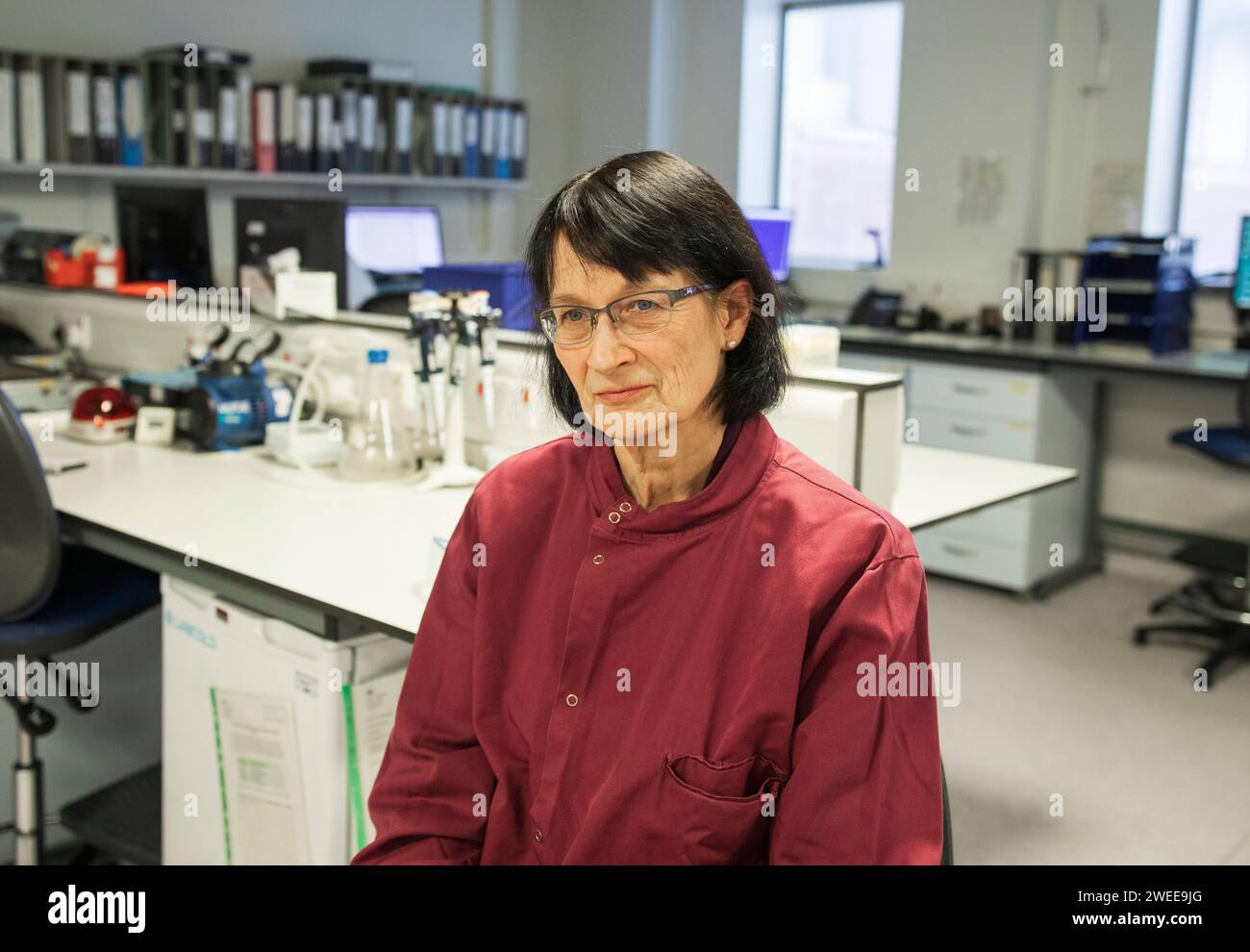 Jenny Harries, managing director of The UK Health Security Agency. She is in the measles testing laboratory at Heartlands Hospital, Birmingham. Stock Photo