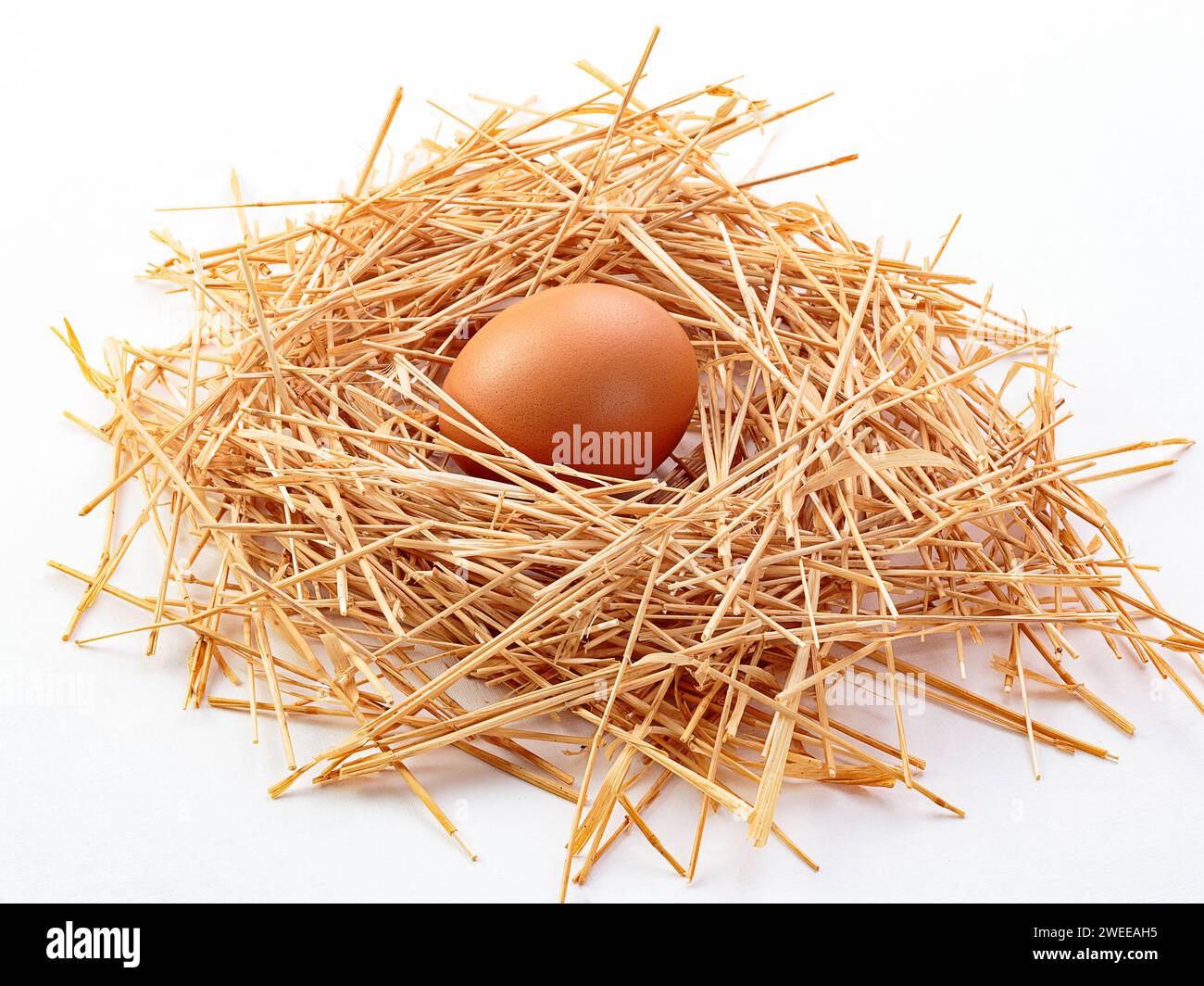 eggs in a straw nest isolated white background Stock Photo - Alamy