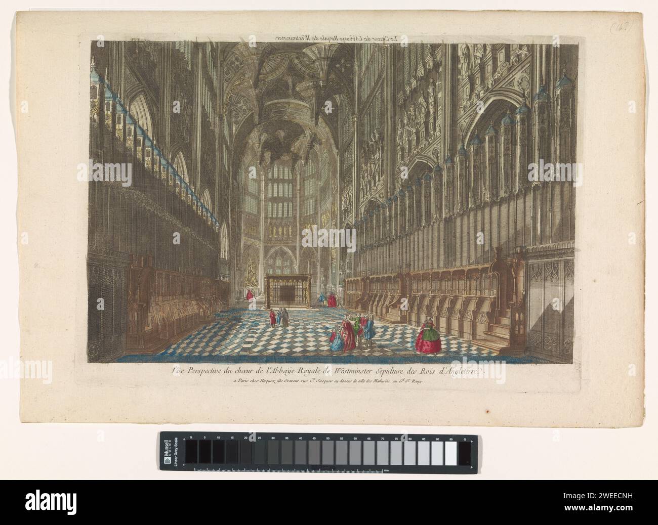View of the choir of Westminster Abbey in London, Jacques Gabriel Huquier, 1735 - 1805 print  publisher: Parisprint maker: France paper. watercolor (paint) etching / brush parts of church interior: choir Westminster Abbey Stock Photo