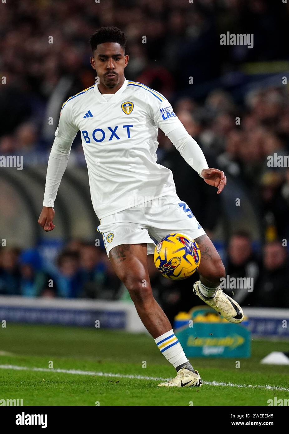 Leeds United's Junior Firpo during the Sky Bet Championship match at Elland Road, Leeds. Picture date: Wednesday January 24, 2024. Stock Photo