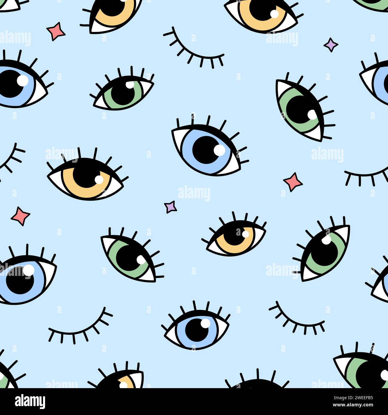Doodle eyes, seamless background Stock Vector