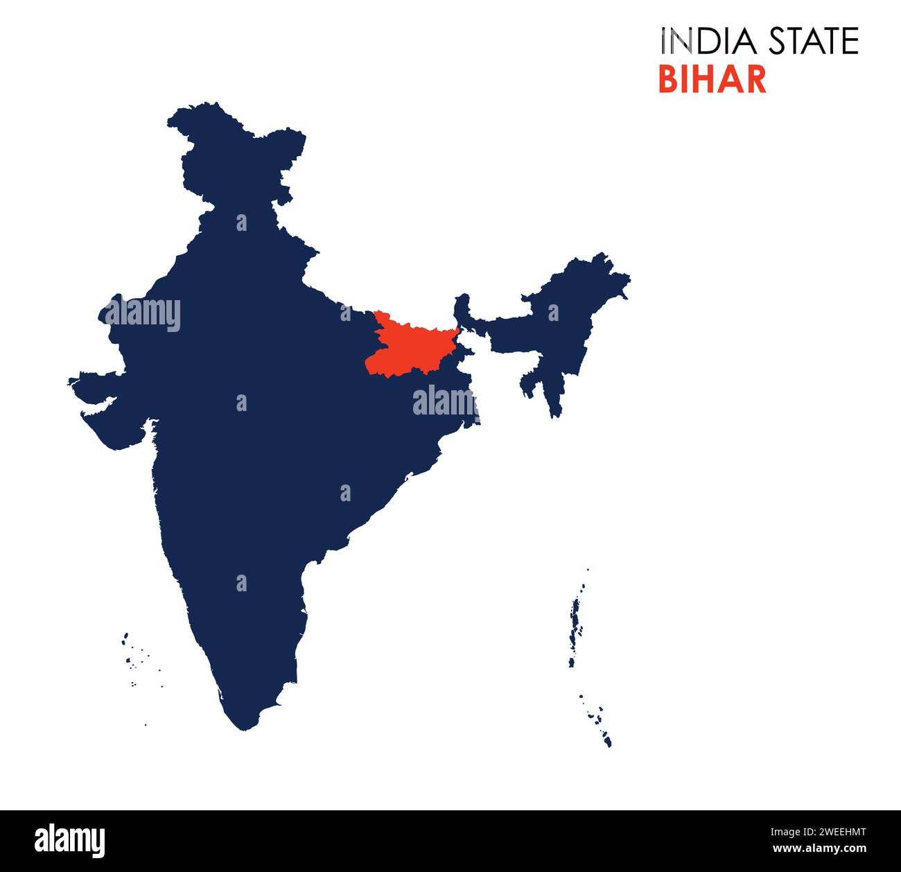 Bihar map of Indian state. Bihar map vector illustration. Bihar vector map on white background. Stock Vector