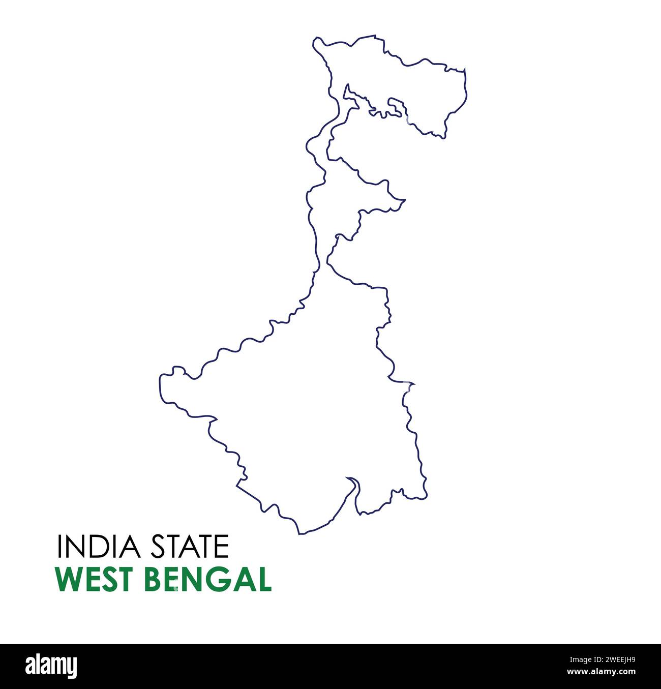 West Bengal map of Indian state. Kolkata map vector illustration. White background. Stock Vector