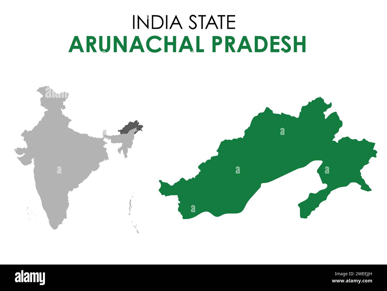 Arunachal Pradesh map of Indian state. Arunachal Pradesh map illustration Stock Vector