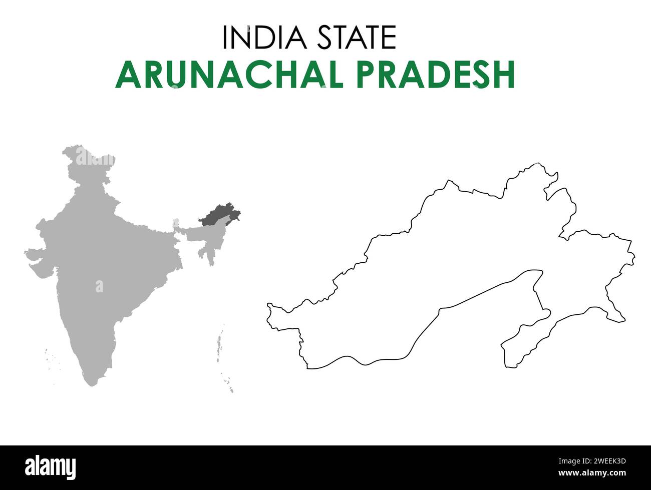 Arunachal Pradesh map of Indian state. Arunachal Pradesh map illustration Stock Vector
