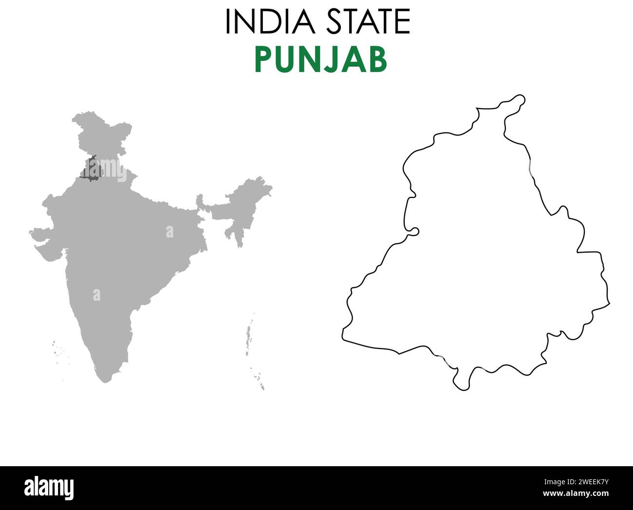 Punjab map of Indian state. Punjab map vector illustration. Punjab vector map on white background. Stock Vector