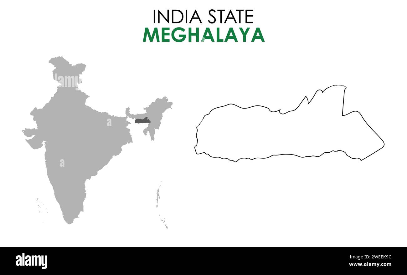 Meghalaya map of Indian state. Meghalaya map vector illustration. Meghalaya map on white background. Stock Vector