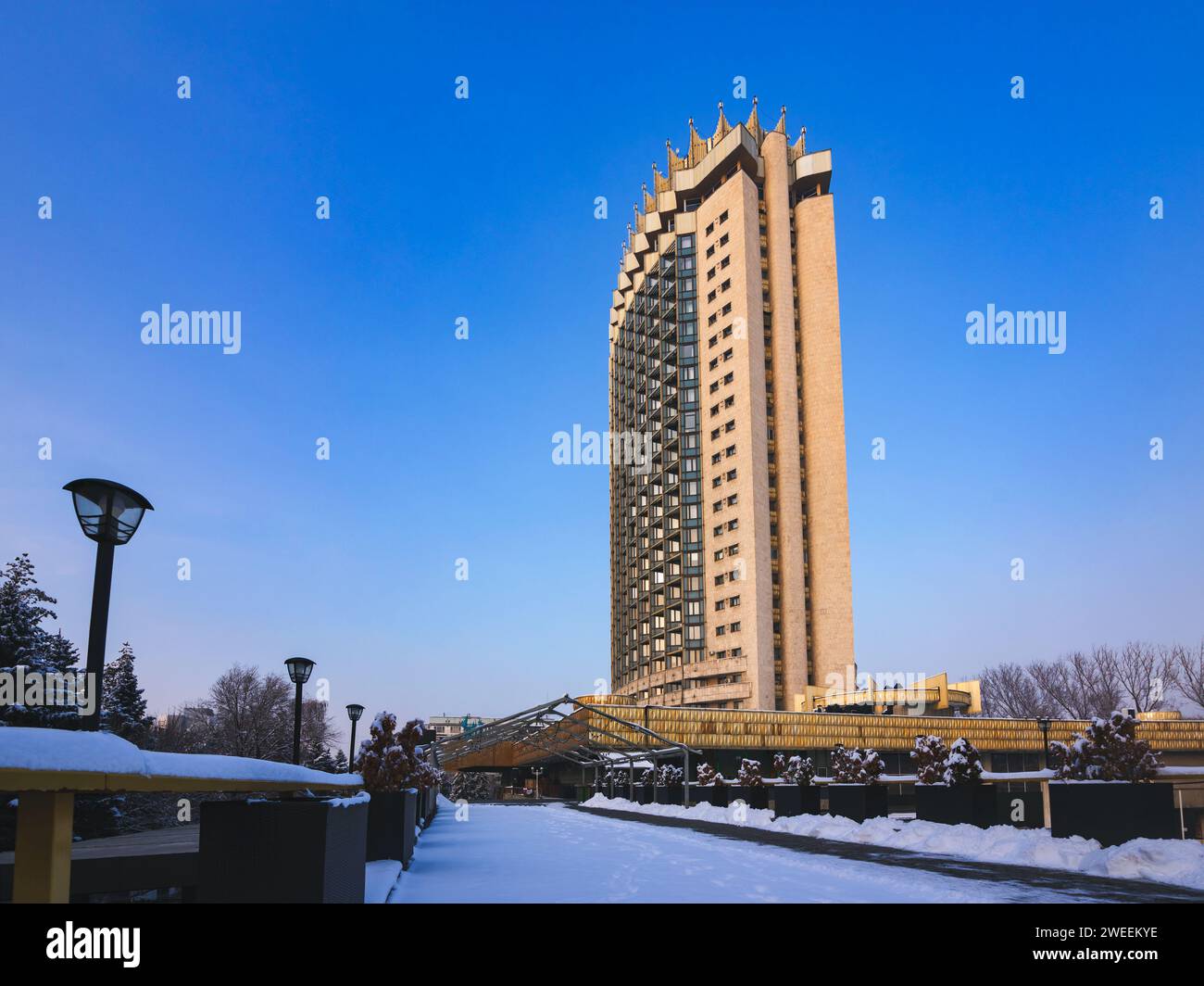 Soviet era Hotel Kazakhstan, a famous landmark and a symbol of the city ...