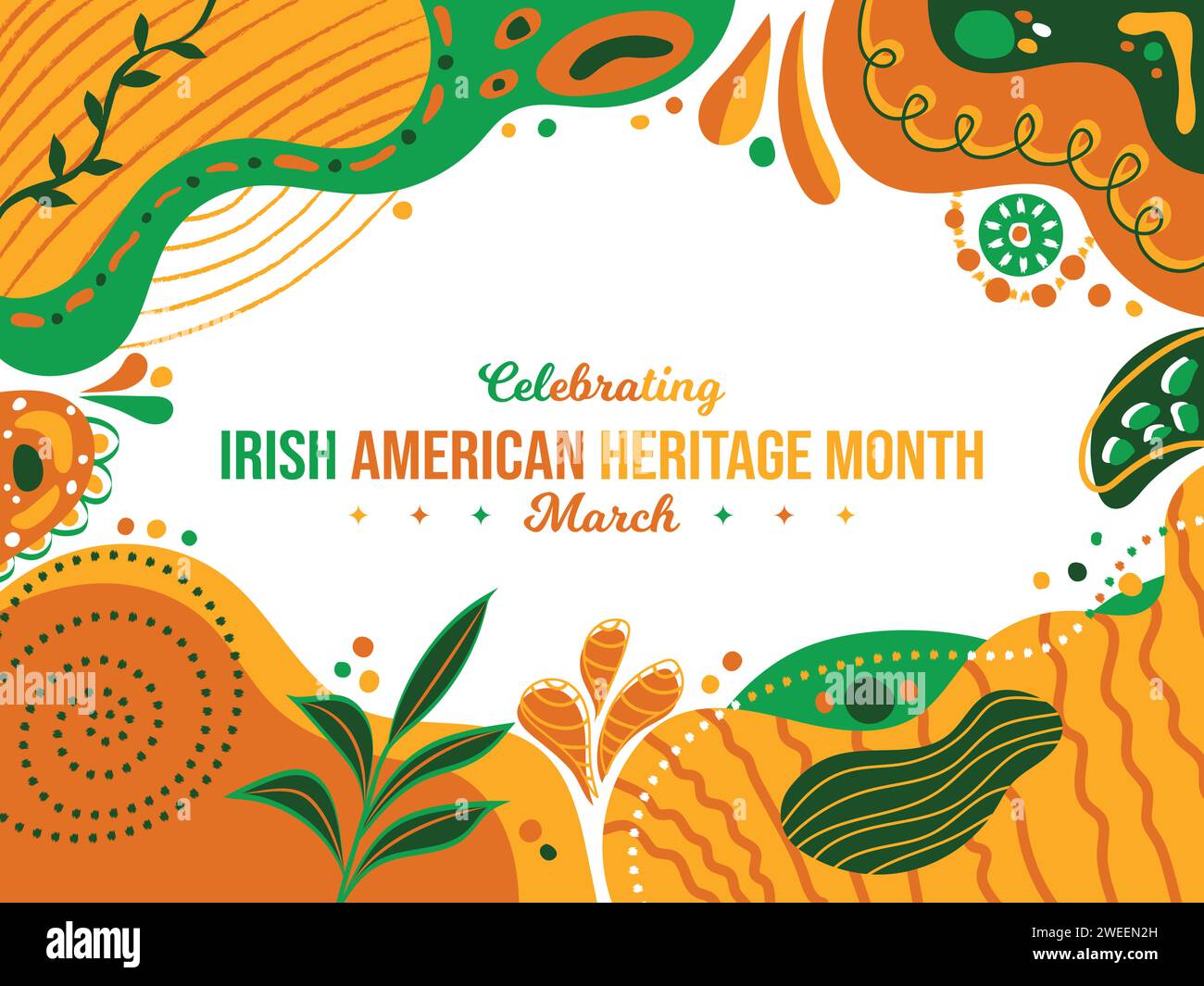 Irish American Heritage Month Memphis concept Background. Irish Immigrants March Awareness Celebration. Horizontal banner vector illustration. Website Stock Vector