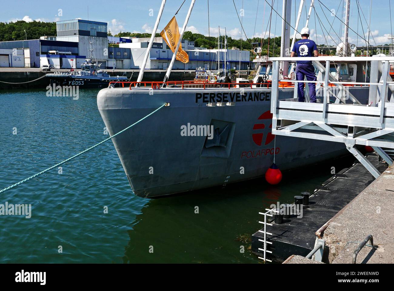 Perseverance, Dr Jean-Louis Etienne sailboat, Polar POD expedition, Concarneau port, Finistere, Bretagne, France, Europe Stock Photo