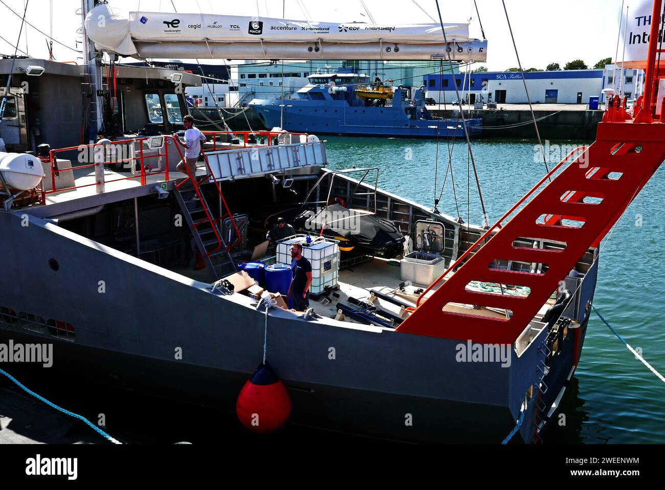 Perseverance, Dr Jean-Louis Etienne sailboat, Polar POD expedition, Concarneau port, Finistere, Bretagne, France, Europe Stock Photo