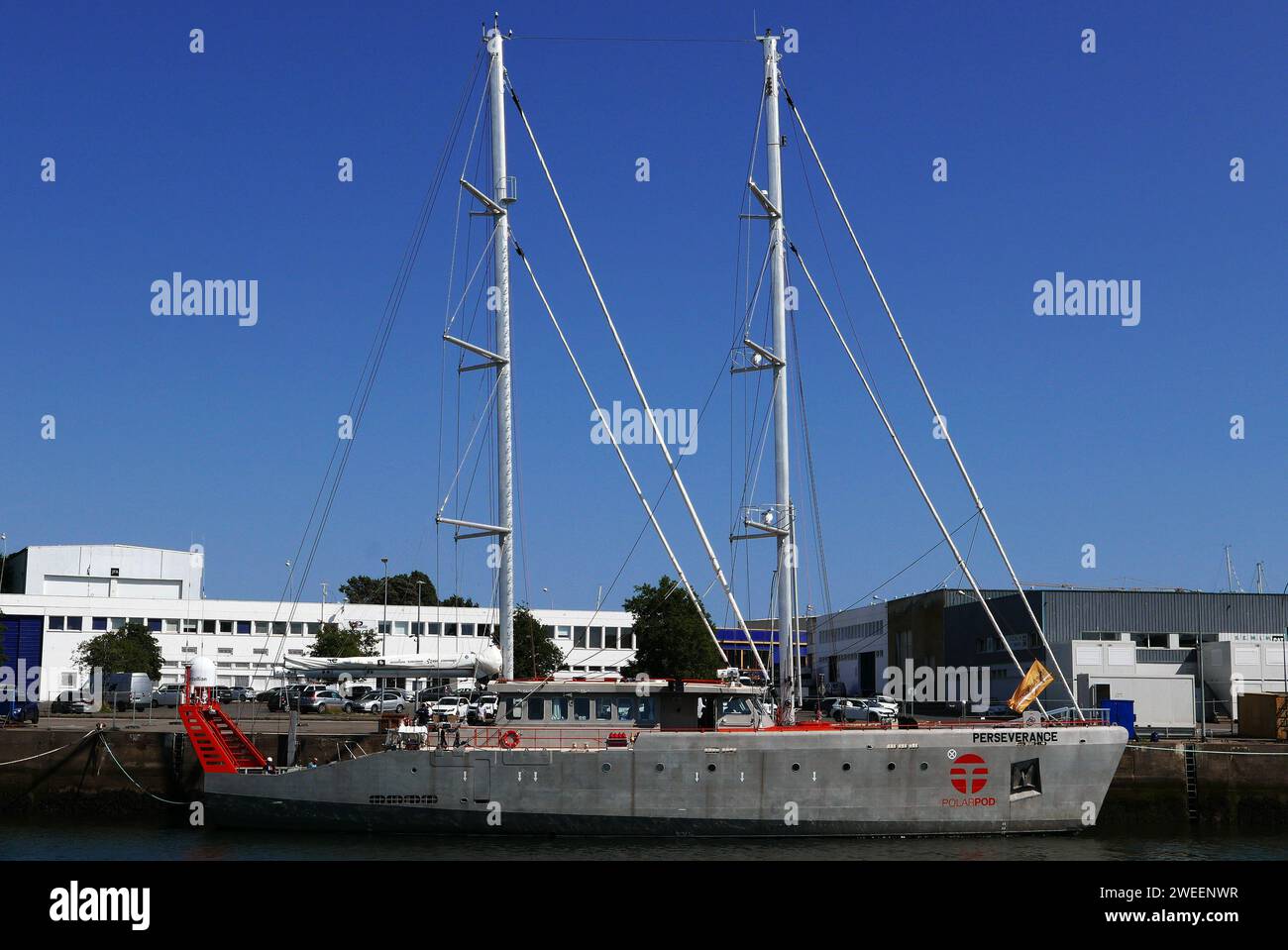 Perseverance, Dr Jean-Louis Etienne sailboat, Polar POD expedition, Concarneau port, Finistere, Bretagne, France, Europe Stock Photo