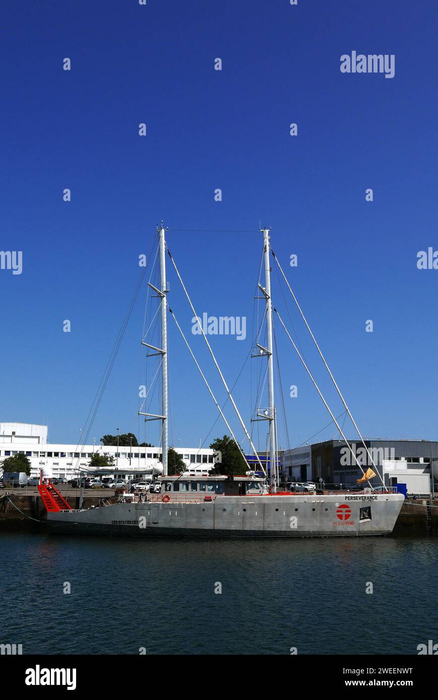 Perseverance, Dr Jean-Louis Etienne sailboat, Polar POD expedition, Concarneau port, Finistere, Bretagne, France, Europe Stock Photo