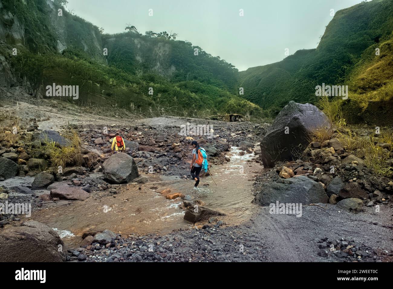 Trekking to Mount Pinatubo, Zambales, Luzon, Philippines Stock Photo