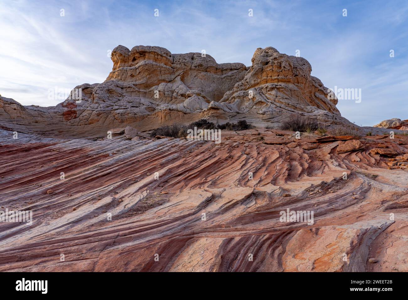 Eroded Navajo sandstone in the White Pocket Recreation Area, Vermilion Cliffs National Monument, Arizona.  Shown is a good example of cross-bedding in Stock Photo