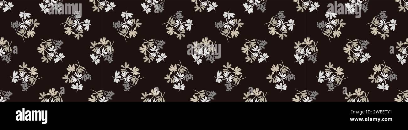 Masculine vector floral border with organic botanical shapes. Modern bold black white flower print, design in neutral scandi style. Stock Vector