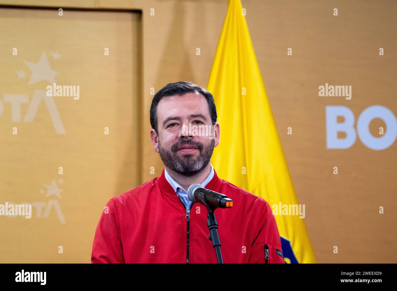 Bogota's mayor-elect Carlos Fernando Galan during a press conference after a meeting between the Bogota's mayor Claudia Lopez and mayor-elect Carlos F Stock Photo