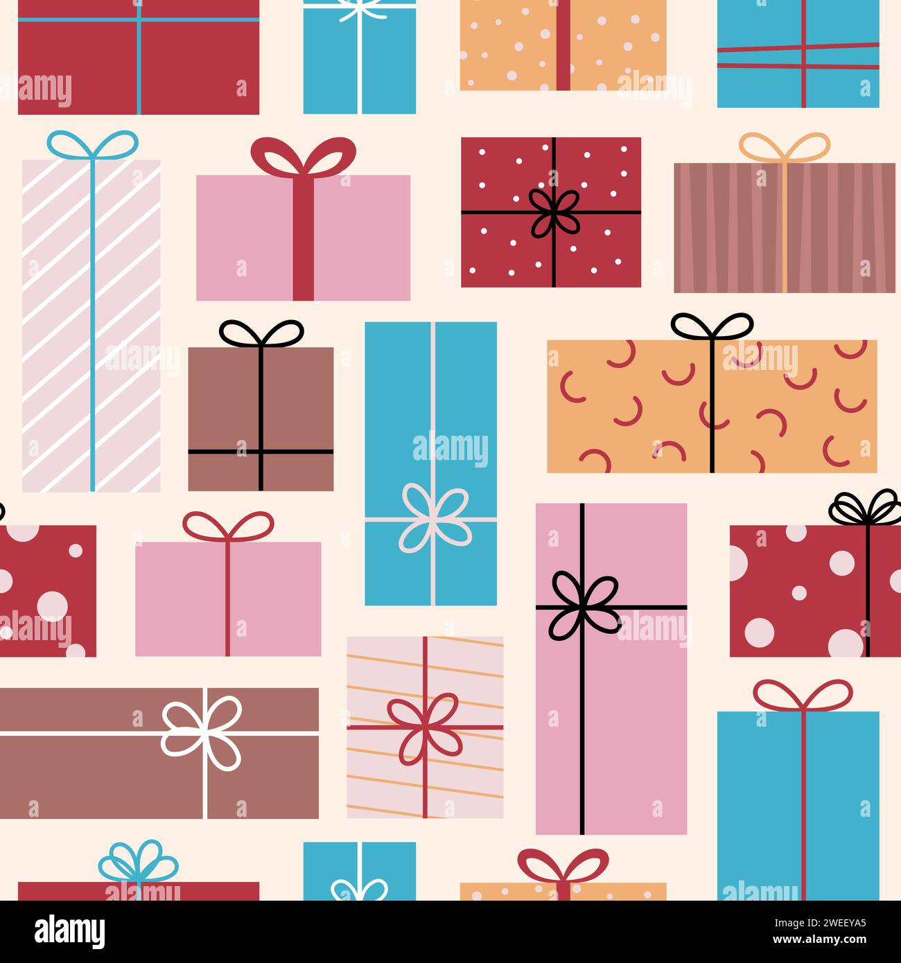 Simple gift boxes, presents seamless pattern, background in a flat ...