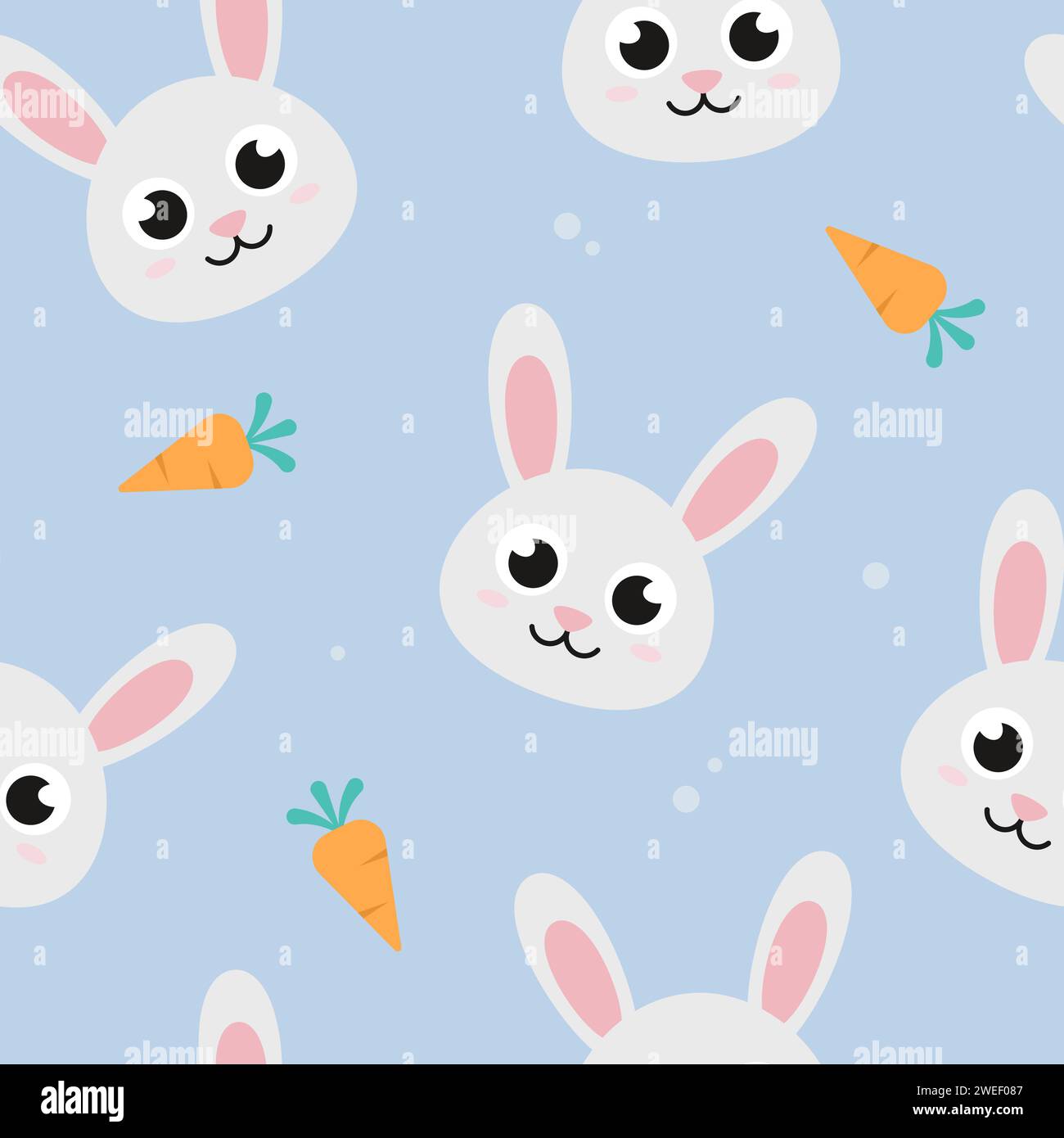 Hare, rabbit head and carrot seamless pattern. Cute children illustrations background. Stock Vector