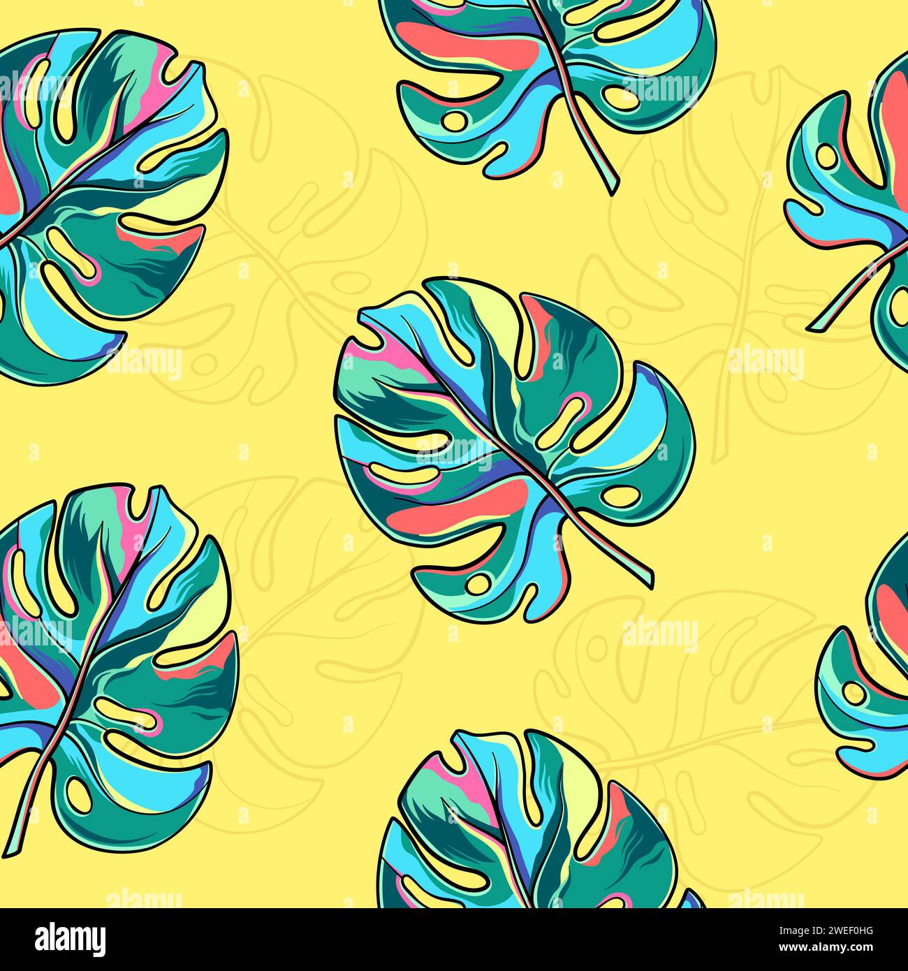 Monstera, palm leaf seamless pattern, background Stock Vector