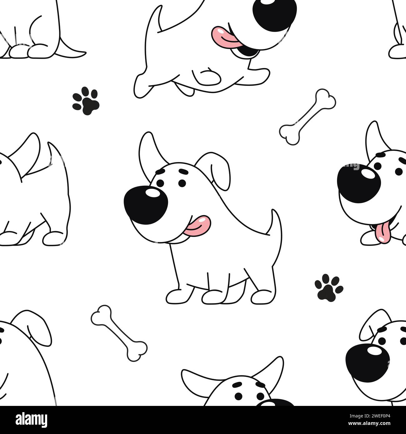 Cartoon dog seamless pattern, background. Funny happy dog, comic ...