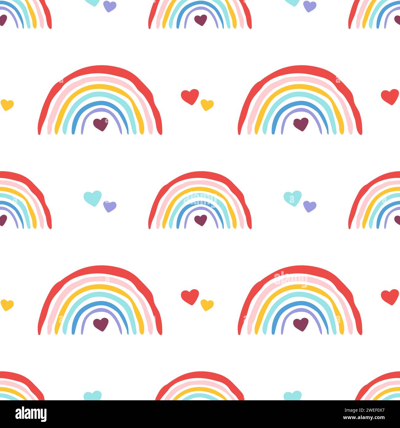 Boho rainbow icon with a heart inside, cute seamless pattern Stock Vector