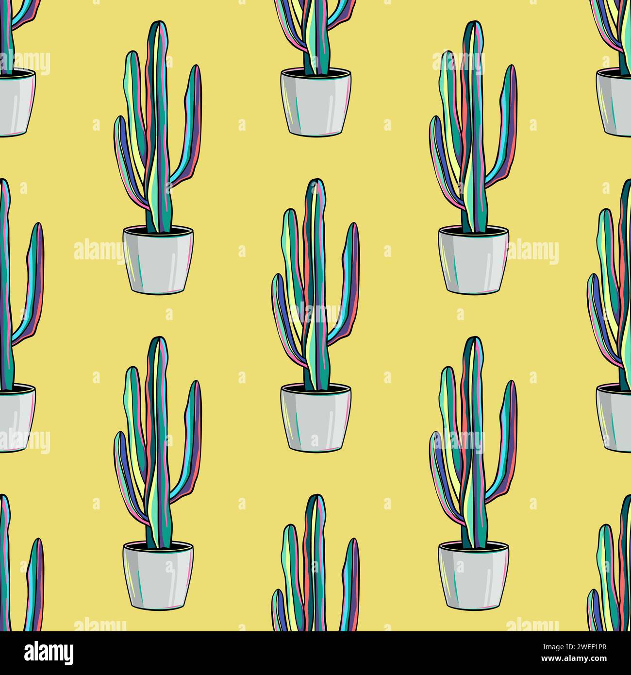 Pot cactus seamless pattern, background Stock Vector