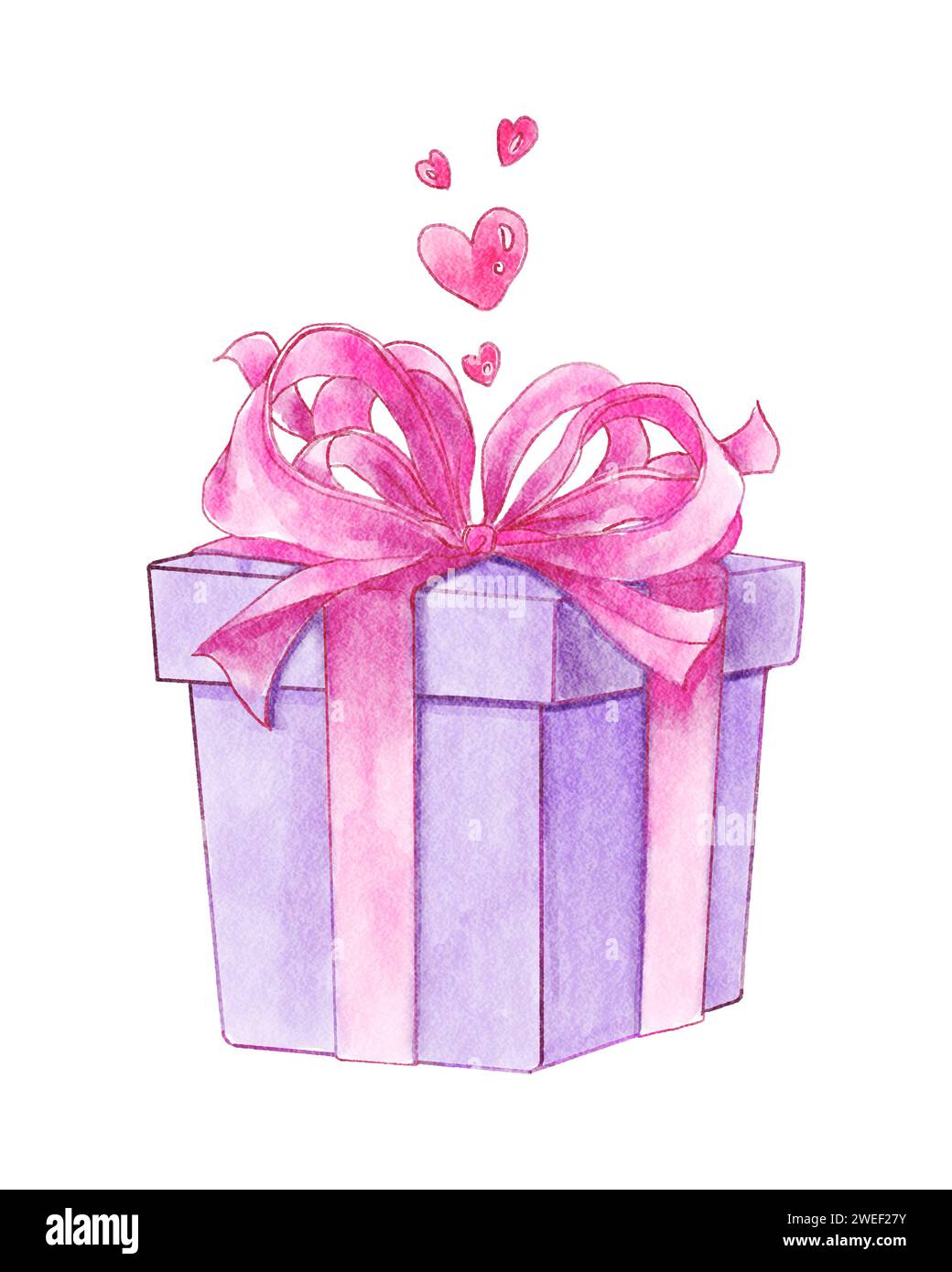 Gift box with heart . Valentines day object . Watercolor painting ...