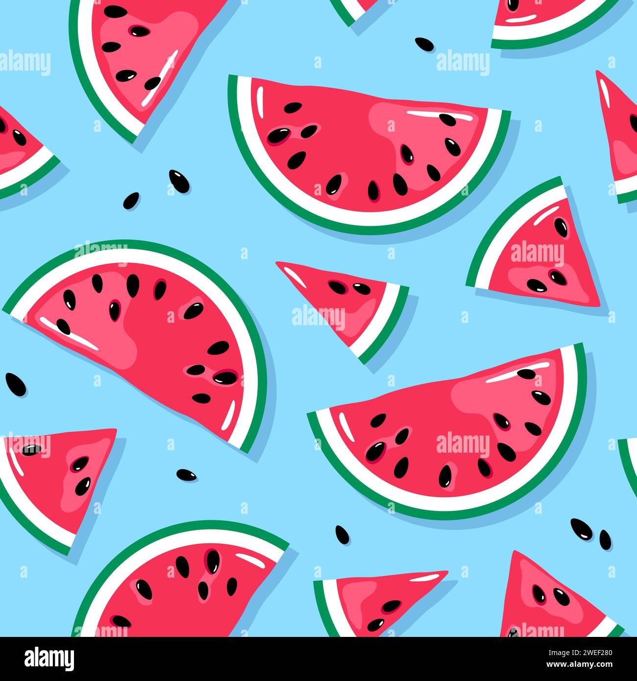 Juicy watermelon slices with seeds seamless pattern. Tropical summer ...