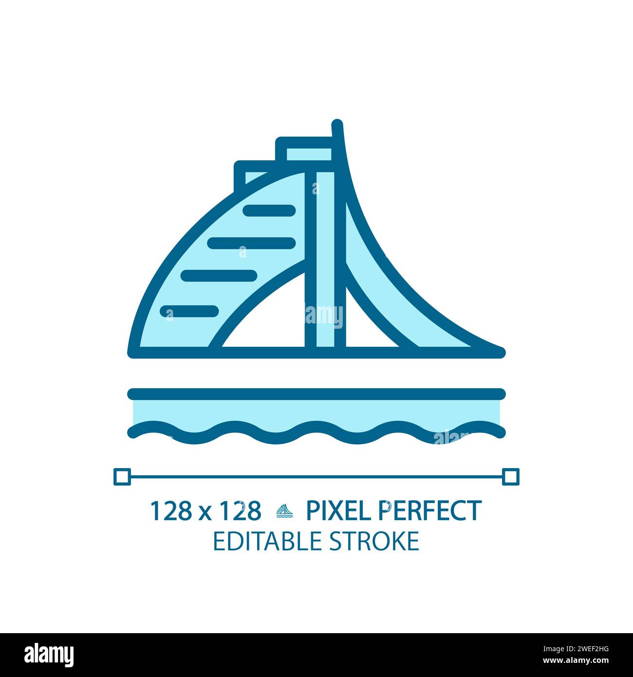 Arabic worldwide famous beach hotel light blue icon Stock Vector Image