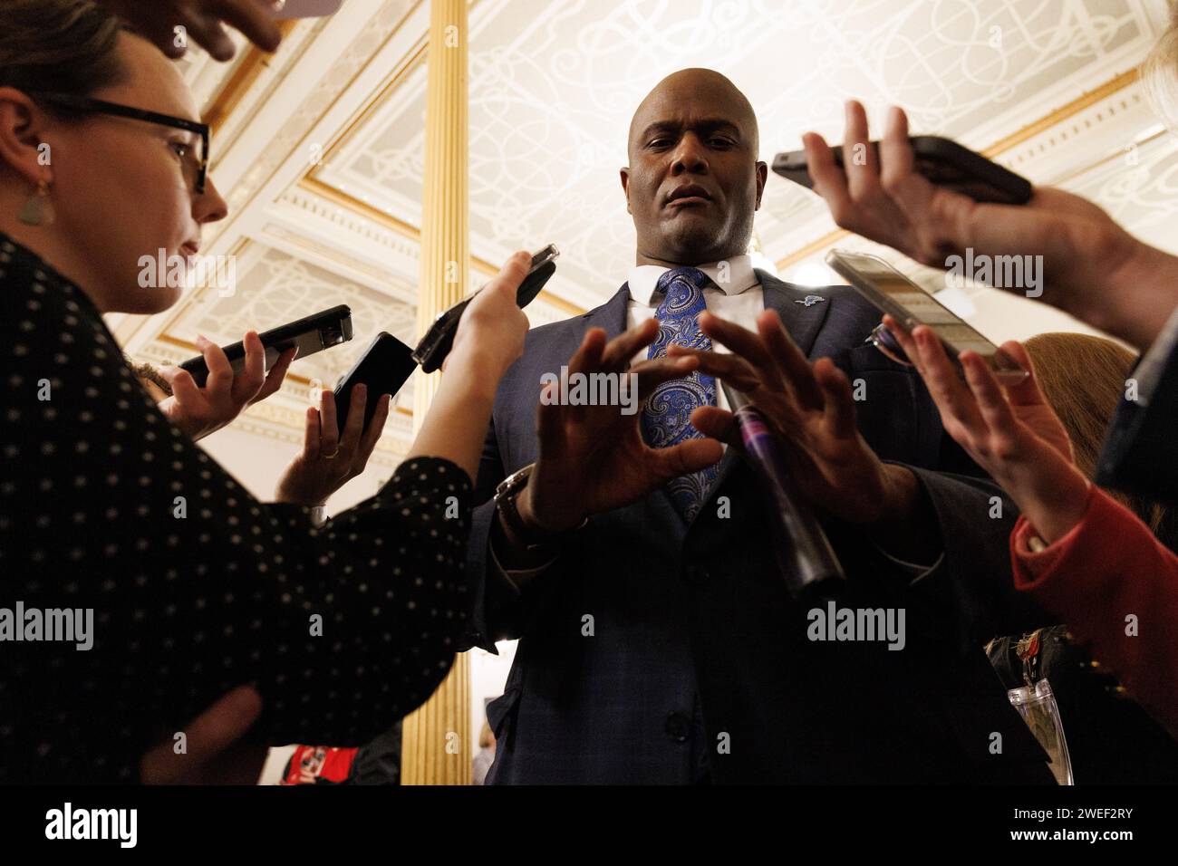 Lansing, USA. 24th Jan, 2024. Michigan House Speaker Joe Tate (D