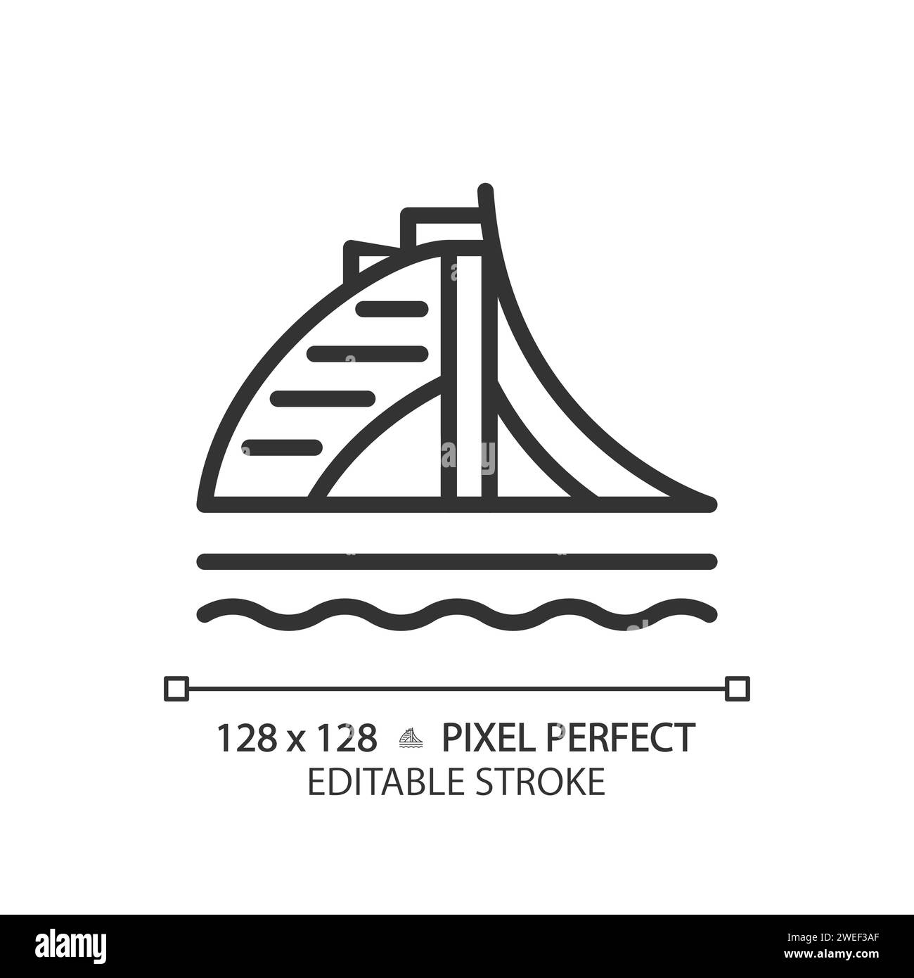 Arabic worldwide famous beach hotel linear icon Stock Vector Image