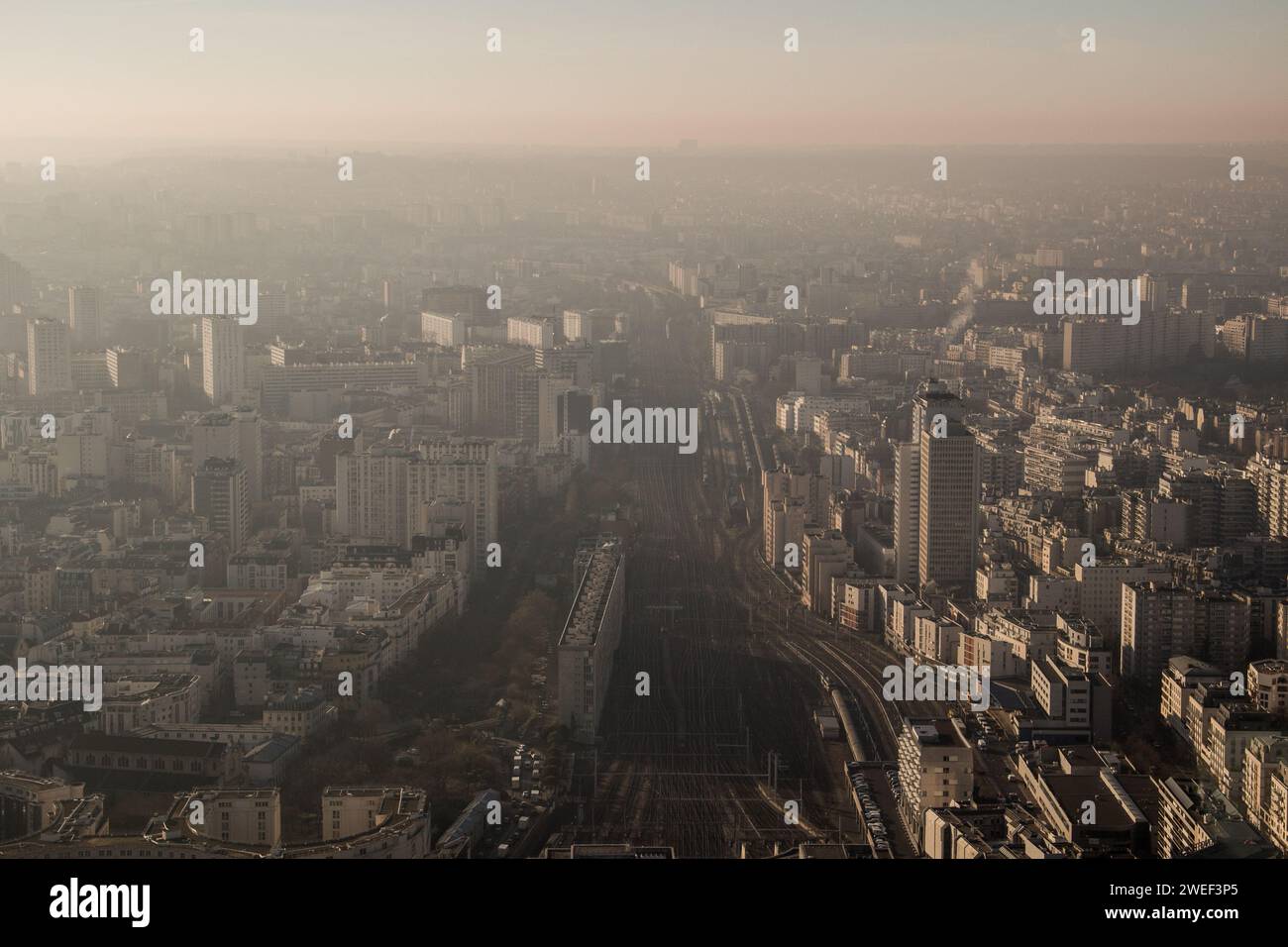 France, Paris on 2016-12-05. General view of the city of Paris and its metropolitan area during a peak in fine-particle air pollution. Photograph by M Stock Photo