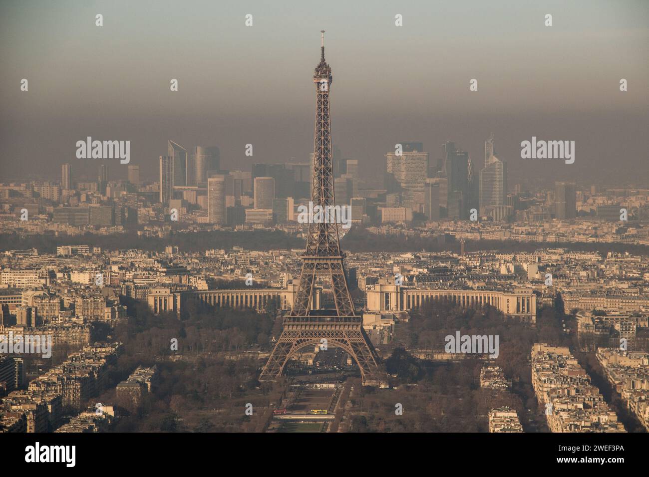 France, Paris on 2016-12-05. General view of the city of Paris and its metropolitan area during a peak in fine-particle air pollution. Photograph by M Stock Photo