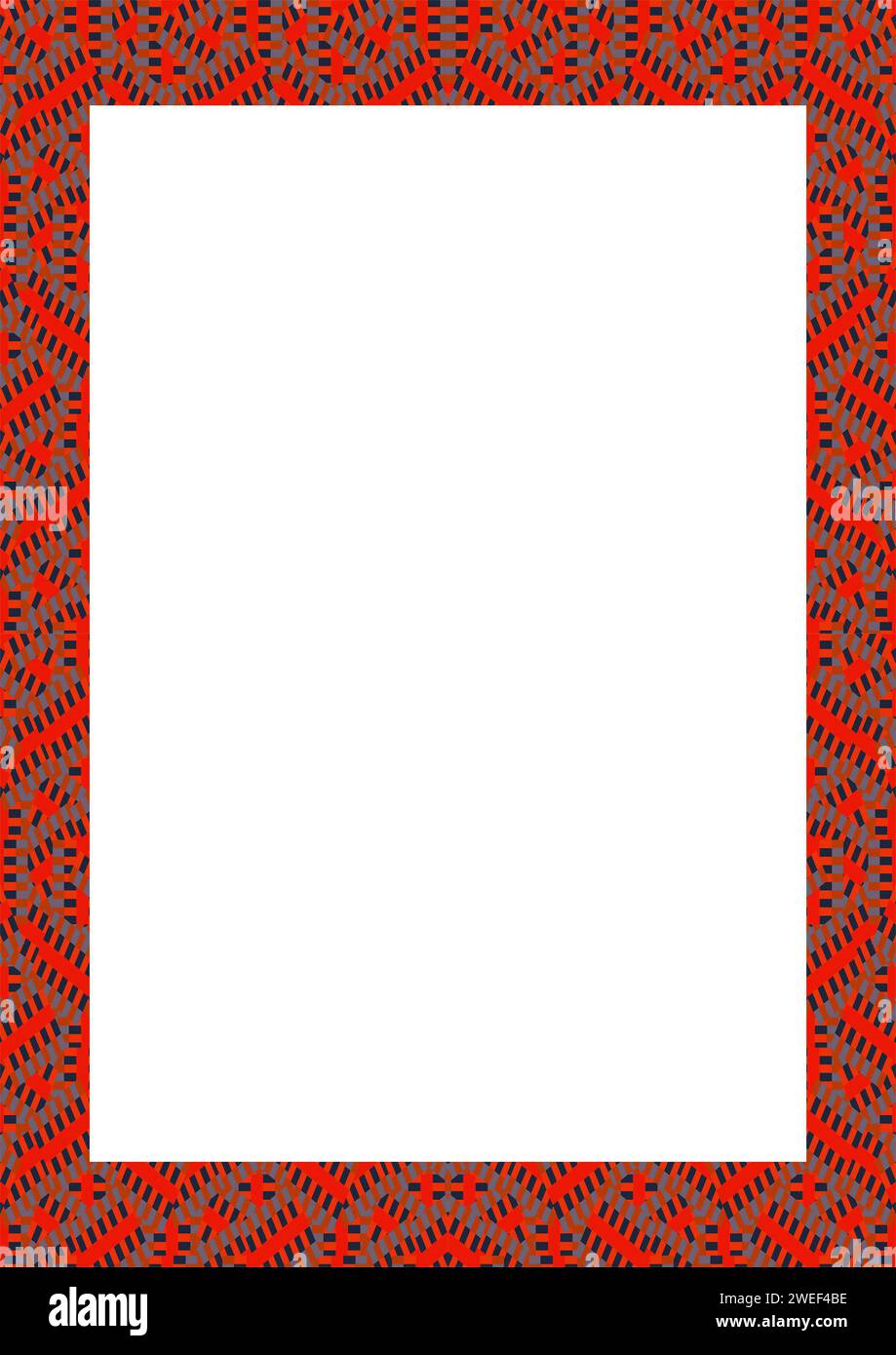 White frame with red geometric tribal style pattern borders Stock Photo