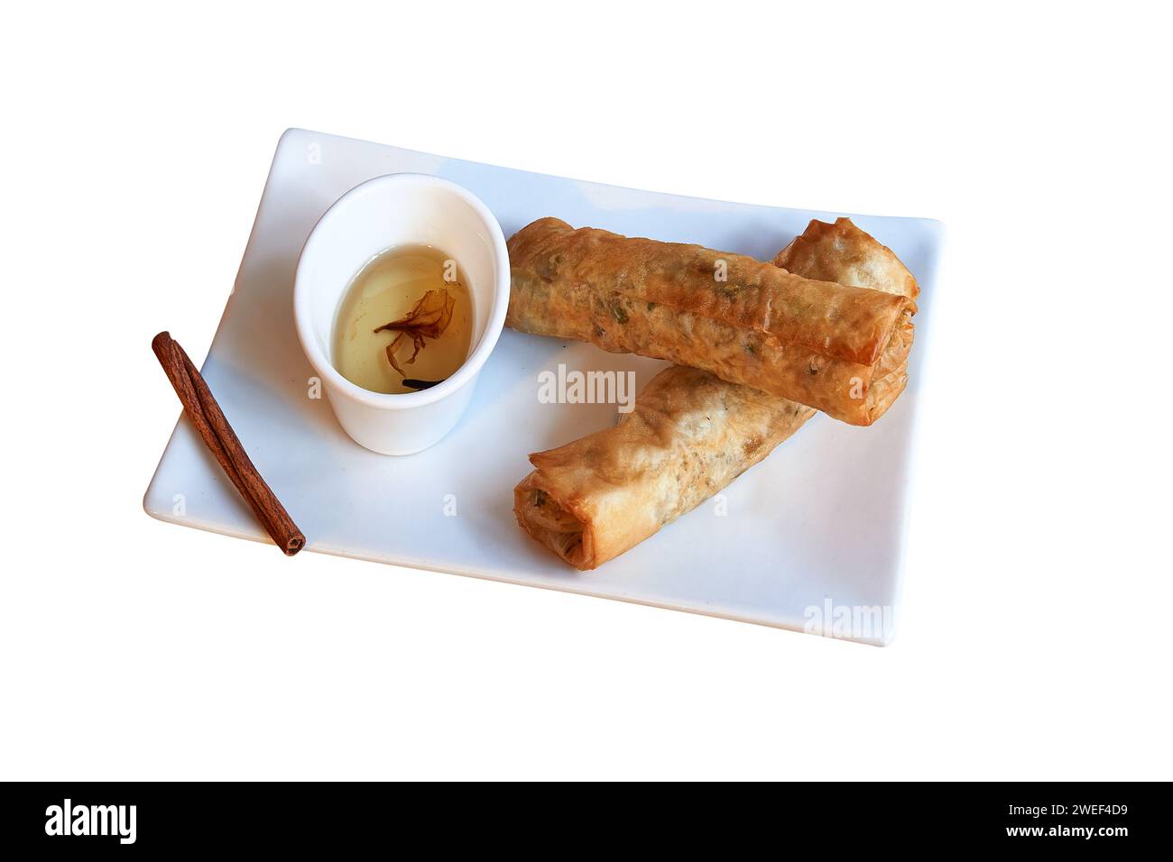 Plate of traditional nems and sausage syrup view from above and isolated with clipping path Stock Photo
