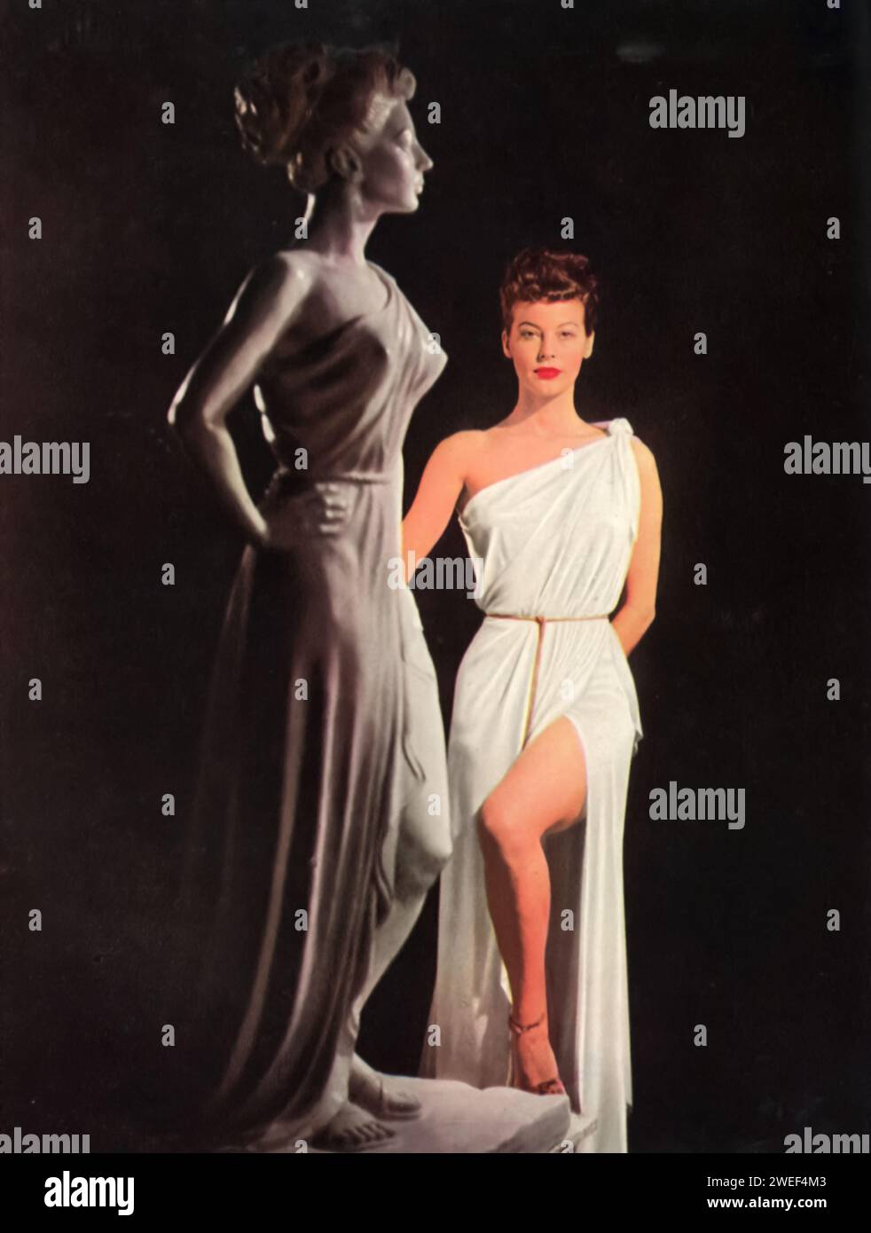 Ava Gardner, a renowned actress, stars in 'One Touch of Venus' (1948), a romantic comedy. In the film, Gardner plays Venus, a statue of the goddess that magically comes to life in a department store. Stock Photo