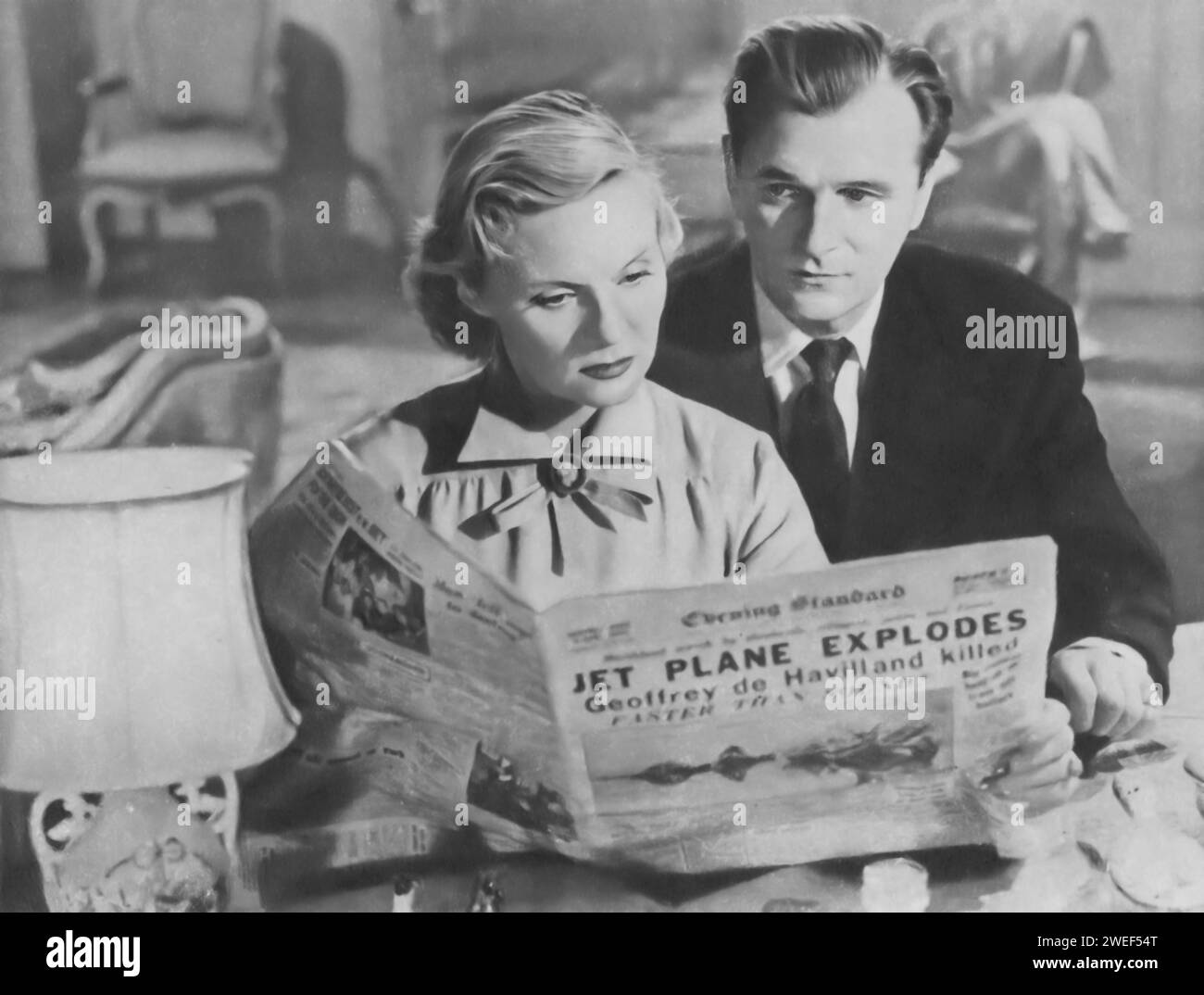 A portrait of Nigel Patrick and Ann Todd, who star in 'The Sound Barrier' (1952), a British drama film. In this cinematic work, directed by David Lean, Patrick plays Tony Garthwaite, an ambitious test pilot, while Todd portrays his wife, Susan Garthwaite, who must grapple with the dangers and emotional toll of her husband's profession. Stock Photo