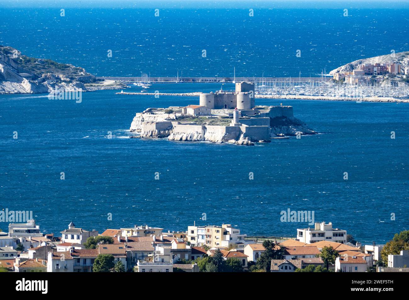An aerial view of teh Chateau d'If, the iconic fortress in Marseille, France Stock Photo