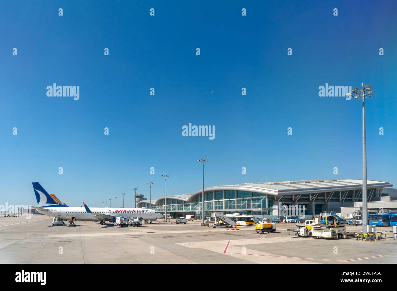Anadolujet's airplane ready for takeoff at Sabiha Gokcen International Airport at Istanbul, Turkey. (2017) Stock Photo