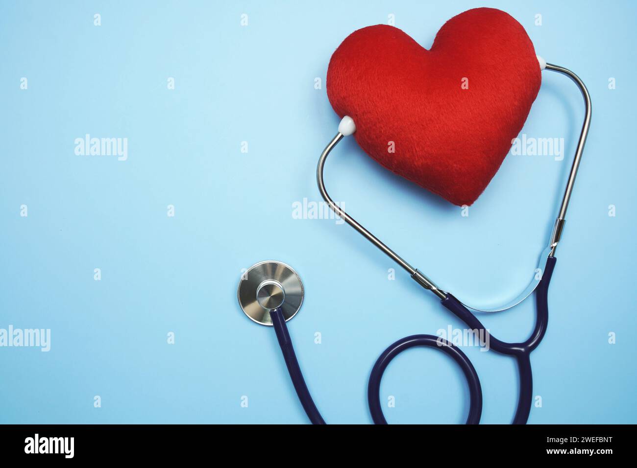 Heart and Stethoscope with space copy on blue background Stock Photo ...