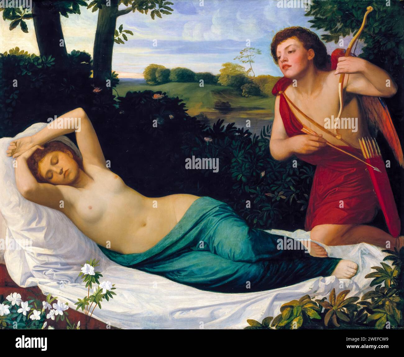 Alphonse Legros painting, Cupid and Psyche, oil on canvas, 1867 Stock Photo