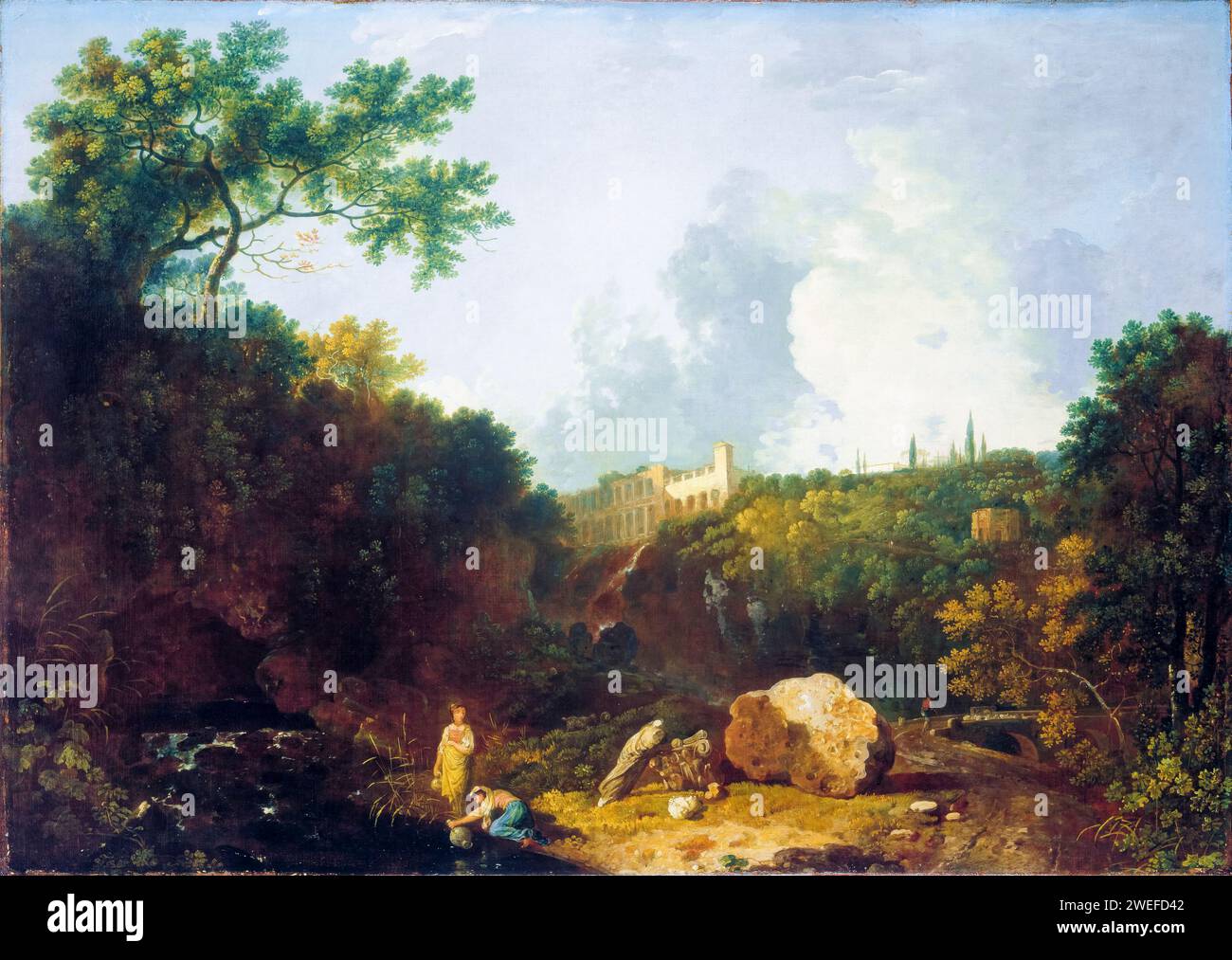 Richard Wilson, Distant View of Maecenas' Villa, Tivoli, landscape painting in oil on canvas, circa 1756 Stock Photo