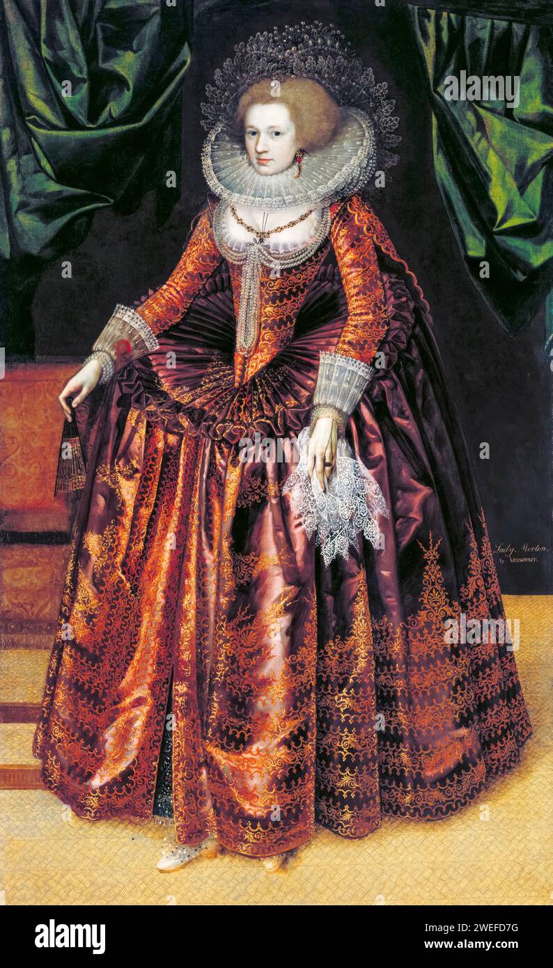 Anne Wortley, later, Lady Morton, portrait painting in oil on canvas by an artist of the British School, circa 1620 Stock Photo