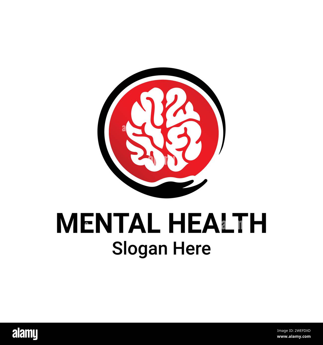 Mental Health Care Logo Design. Psychotherapy Symbol. Human Head with Brain Sign Concept. Stock Vector