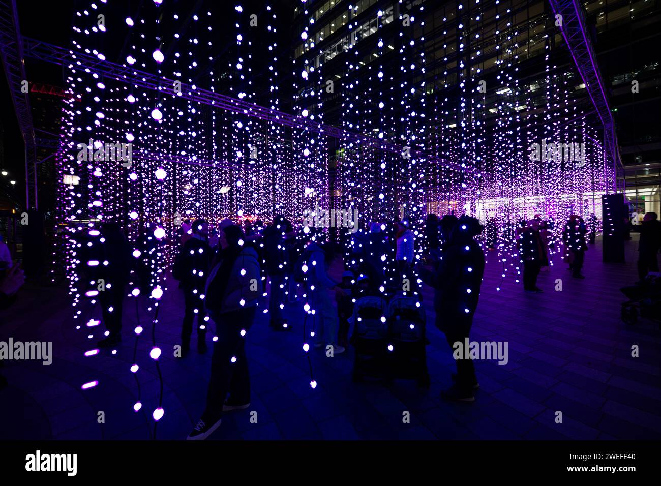 People enjoying the Submergence art installation by Squidsoup at Canary Wharf Winter Lights Festival 2024 Stock Photo