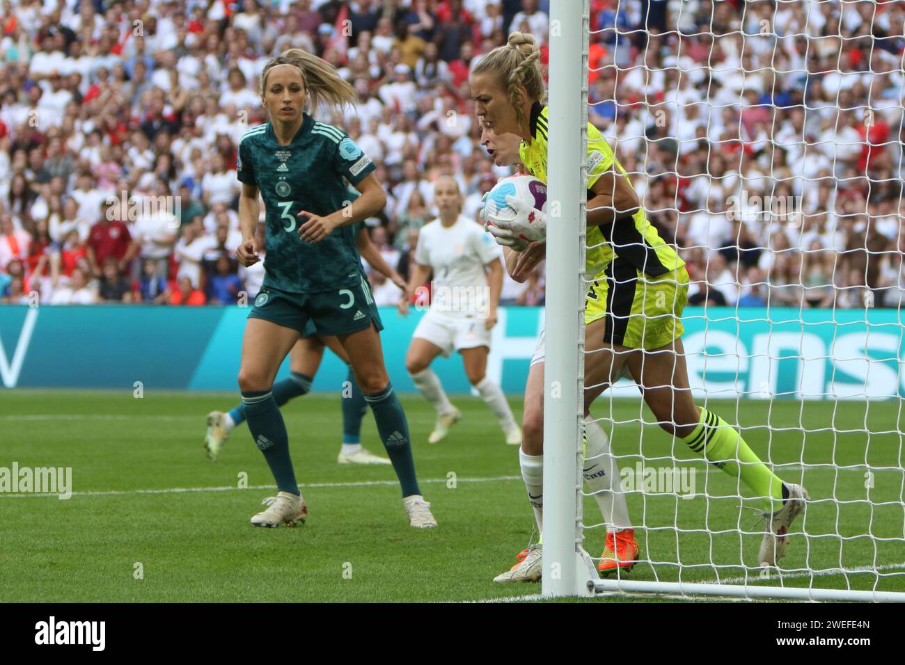 Merle Frohms goalkeeper Germany catches ball UEFA Women's Euro Final 2022 England v Germany at Wembley Stadium, London 31 July 2022 Stock Photo