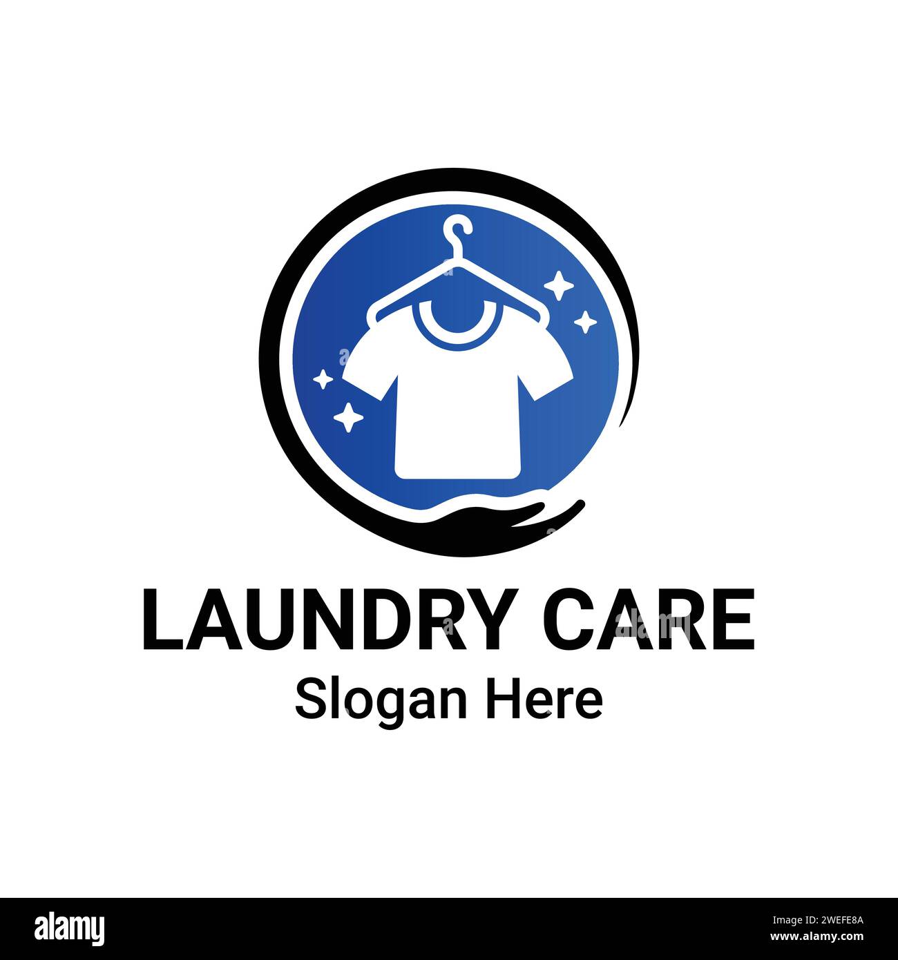 Laundry Care Logo Design. Dry cleaning logo template. Simple laundry illustration logo with t-shirt and hanger symbol. Laundry vector logo on white an Stock Vector