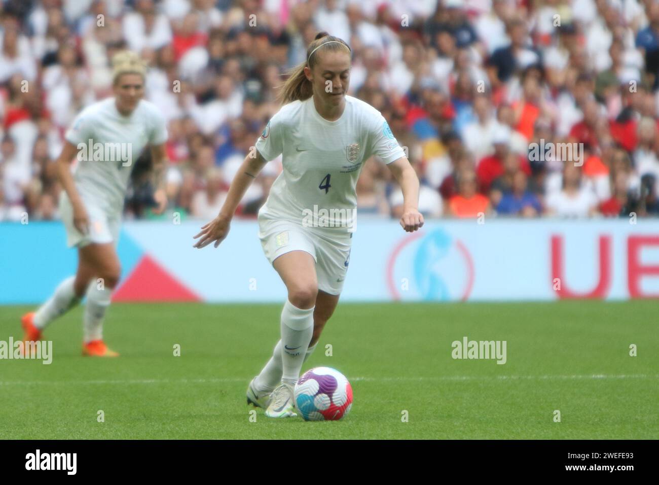 Keira Walsh dribbles the ball UEFA Women's Euro Final 2022 England v Germany at Wembley Stadium, London 31 July 2022 Stock Photo
